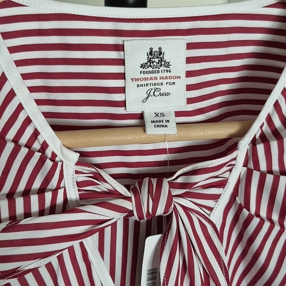 NWT J. Crew Striped Top Cotton Long Sleeve Cuffed Red White Stripe - Picture 2 of 10